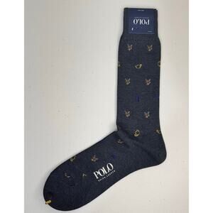 Polo Ralph Lauren Charcoal Gray Cotton Blend Dress Socks Fox Hunt Horn Print VTG